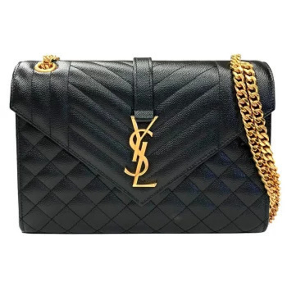 SAINT LAURENT YSL Envelope Chain Shoulder Bag Black Gold